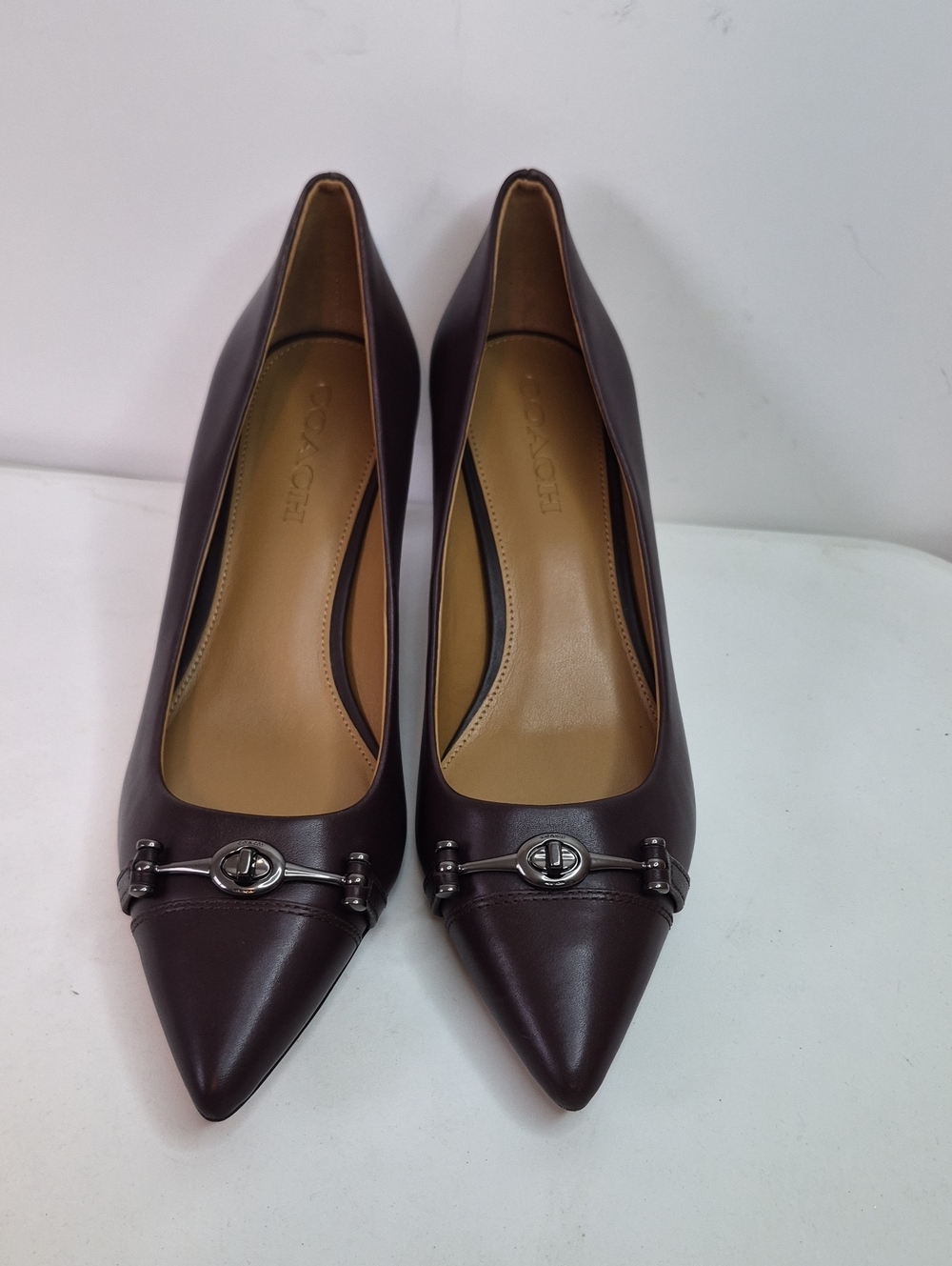 Coach Women's Pointed Leather Pumps in Deep Brown Size 10